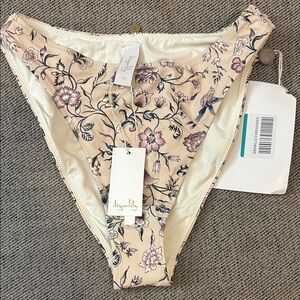 Tigerlily Floral High Waisted Bikini Bottom - Cream and Pink- size XXS